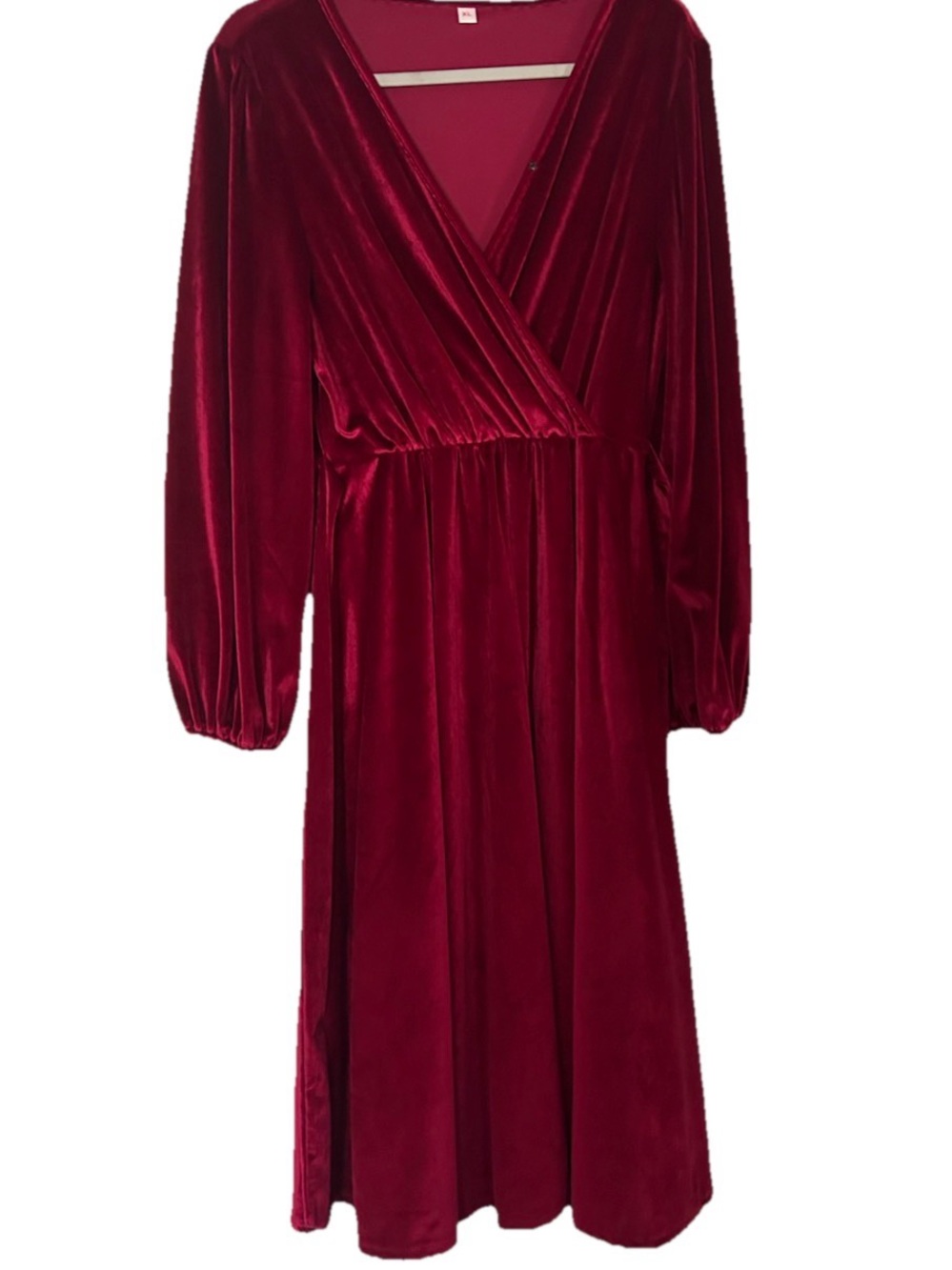 Women's XL Velvet Wrap Midi Dress - Deep Burgundy